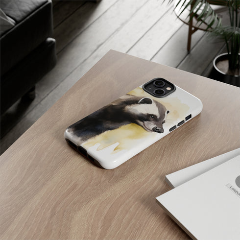 Badger on a Yellow Background - Impact Resistant Phone Case